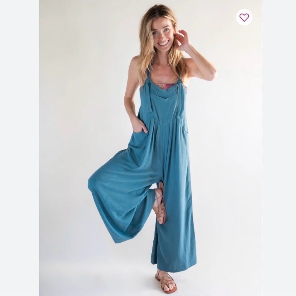 Natural Life Overall Jumpsuit Wide Leg Size L 100% Cotton